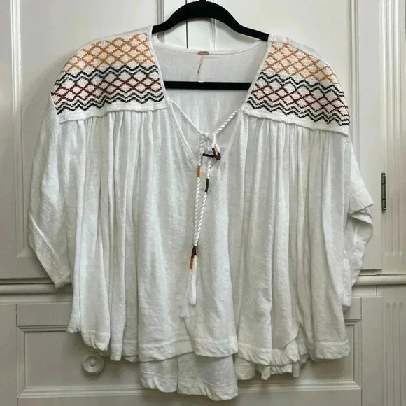 Free People Embroidered White Market Tee - Picture 1 of 11